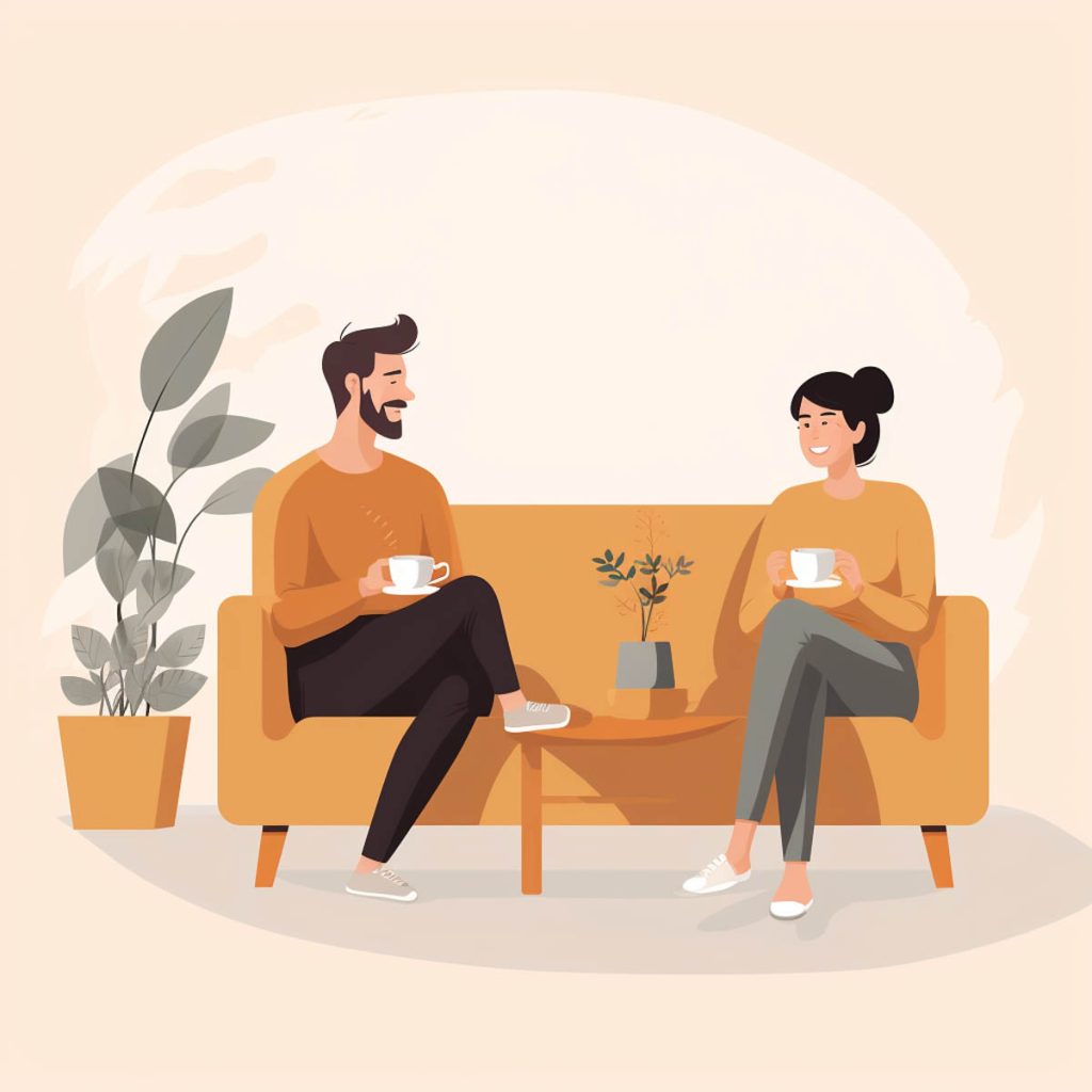 Man and woman drinking coffee, illustration