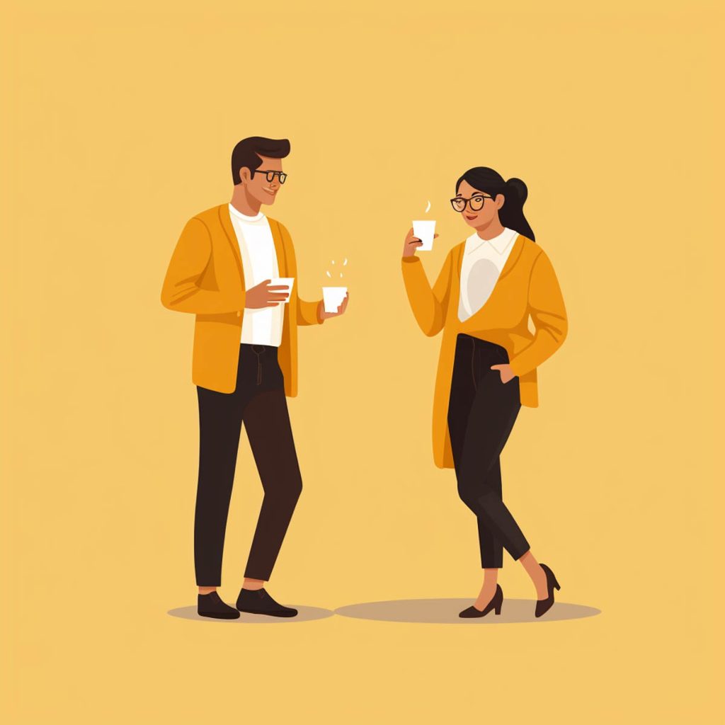 Two people talking about coffee, illustration