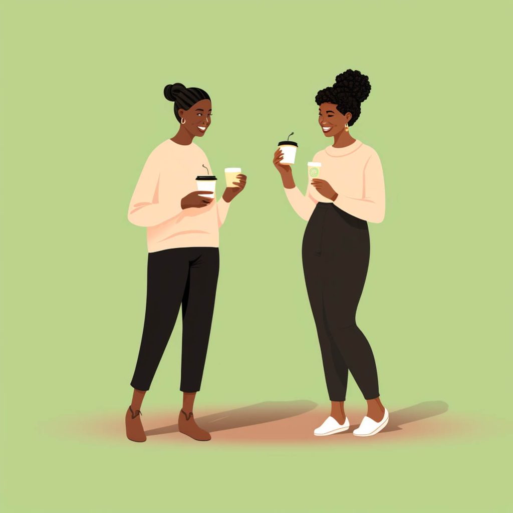 Black twins, drinking coffee together, illustration
