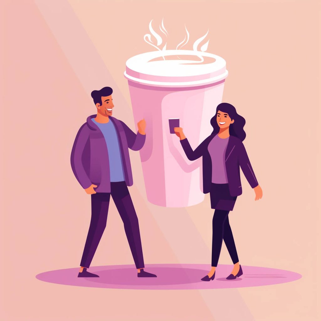 Two friends and a giant cup of joe, illustration