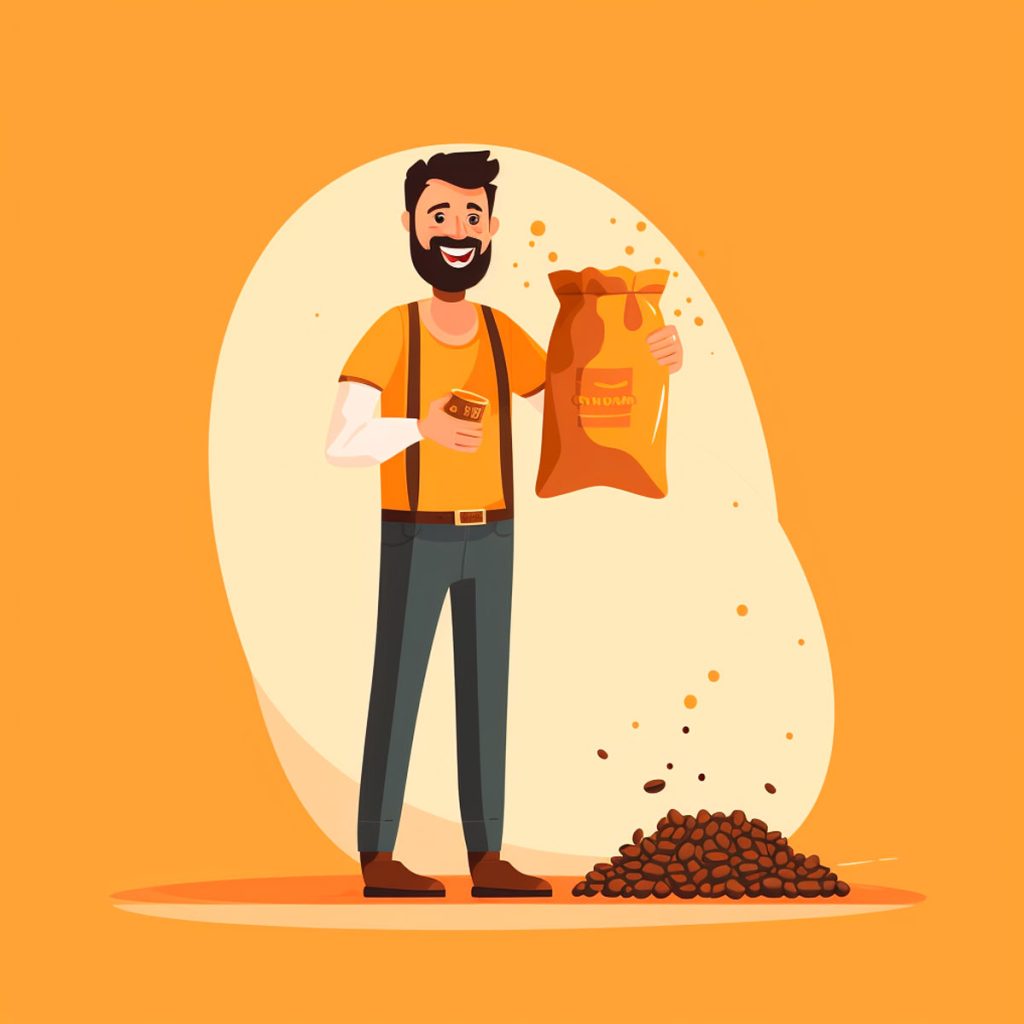 Man holding coffee beans, illustration