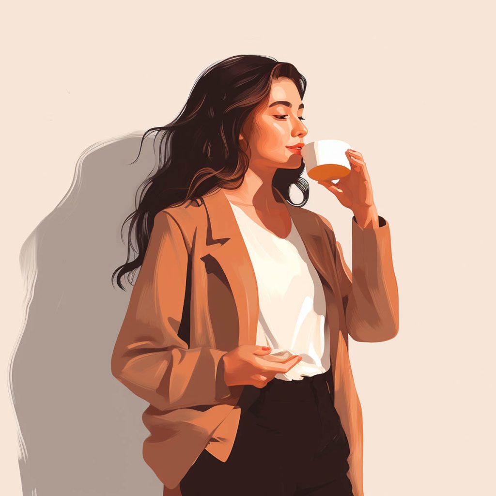 Young woman drinking coffee, illustration