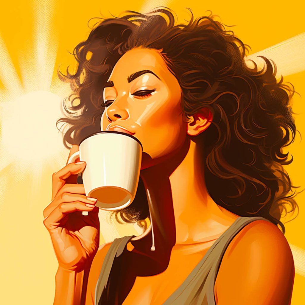 Closeup of a woman loving his coffee, illustration