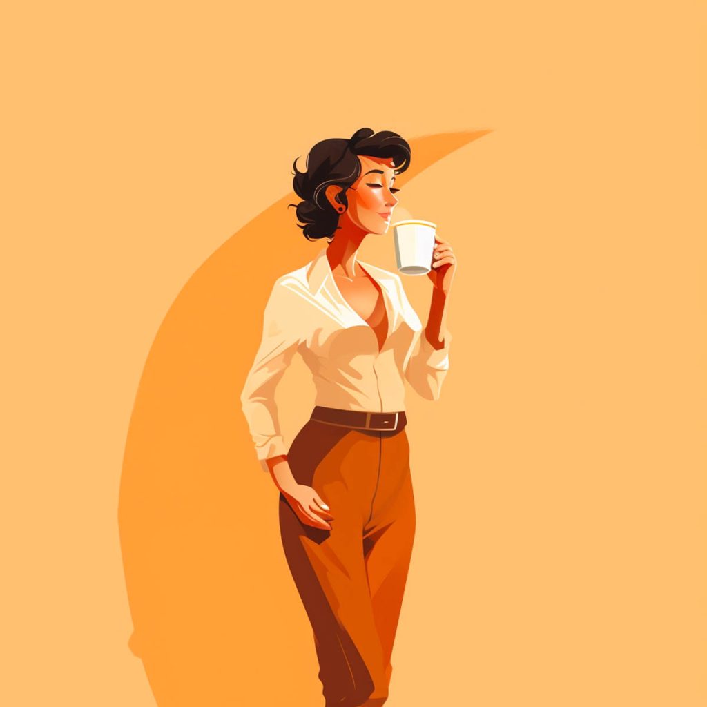Drinking coffee, illustration